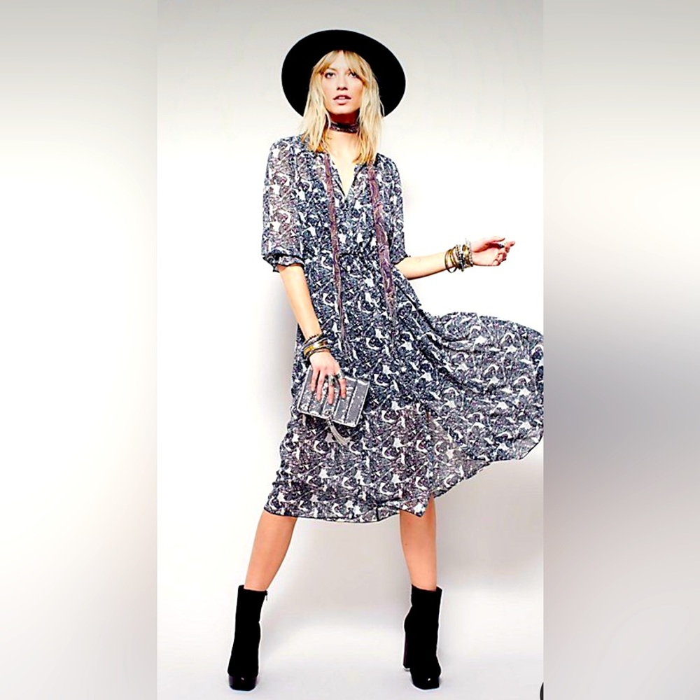 Free People Butterfly Midi / Maxi Dress 🦋 in black/white/magenta combo